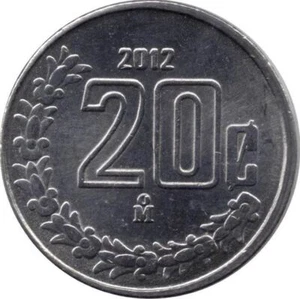 Mexico 20 Centavos Coin | Mexico emblem | Eagle | Aztec calendar | 2009 - 2021 - Picture 1 of 4