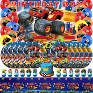 Blaze Monster Machines Party Supplies Set Plates Balloons Banner Tablecloth - Picture 1 of 8