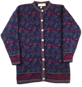 RARE James Pringle Weavers Rainbow Paisley Cardigan Lambs Wool Metal Buttons - S - Picture 1 of 15