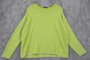 Eileen Fisher Sweater Small Merino Wool Striped Chartreuse Boxy Relaxed Pullover - Picture 1 of 9