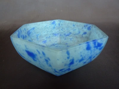 VIDE POCHE COUPE ART DECO EN PATE DE VERRE DECOR BLEU - Photo 1/4