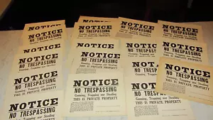 18 Vintage NOS 1939 NO TRESPASSING Private Property Cardboard SIGN Pennsylvania - Picture 1 of 5