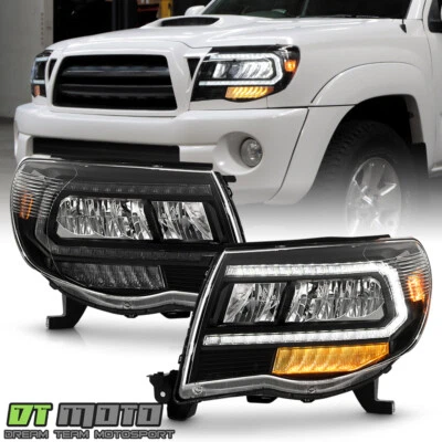For 2005-2011 Toyota Tacoma Upgrade Black Full LED Headlights w/ Greeting Light - Image 1 of 4
