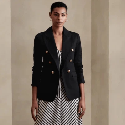 Blazer Banana Republic Factory Talla 2 ICON Doble Pecho Dorado Botón Negro Foto 1 de 4