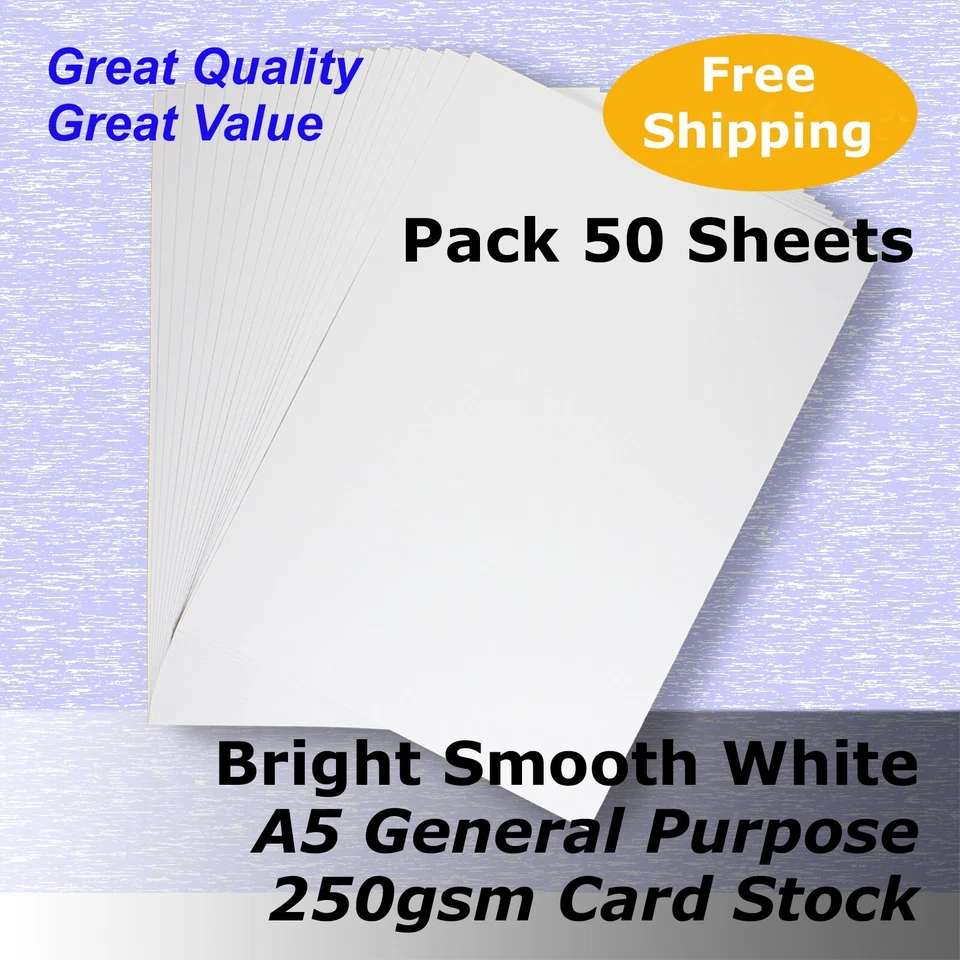 50 Sheets Bright WHITE SMOOTH A5 Size 250gsm All Purpose Card Stock #L5305 #DLHH - image 1 of 1
