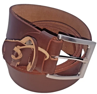 Men's Classic Genuine Buffalo FULL GRAIN Leather Belt , 40 mm, Brown & Black — 第 1/4 张图片