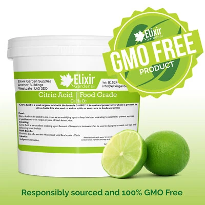 ELIXIR GARDENS Anhydrous Citric Acid 500g - 25Kg Supplied in Tub Best Grade Bath Bombs