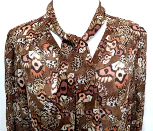 PAIGE Marcela Brown BUTTERFLY Print Bow Tie Neck 100% Silk Blouse Size S VEUC * - Picture 1 of 11