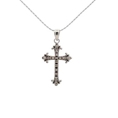 14KT. Кулон с крестом из белого золота и бриллиантов - Изображение 1 из 4