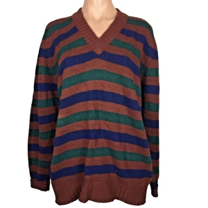 Ferrel Reed for The Toggery Shop Striped Golf Polo V-NECK RED Wool SWEATER Sz L - Picture 1 of 7