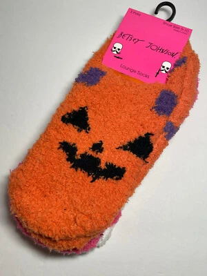 Betsey Johnson Fuzzy Lounge No Show Calcetines Halloween Calabaza Lunares Foto 1 de 3