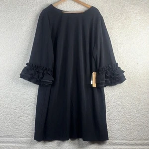 NWT Maree Pour Toi Womens Black 3/4 Sleeve Ruffle Cuff Shift Dress PLUS SIZE 22 - Picture 1 of 9