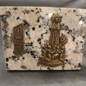 Religiöse christliche Granit Plakette Messing Tisch Ave Maria Em Fatima Rezel Por Ti - Bild 1 von 8