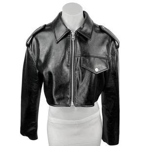 Zara Women's Faux Leather Vegan Cropped Biker Motorcycle Coat Jacket Size XS - Picture 1 of 10
