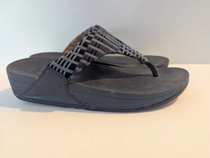 FitFlop Women Size 7 Lulu Art Blue Denim Slip On Comfort Thong Sandals T95-406 - Picture 1 of 5
