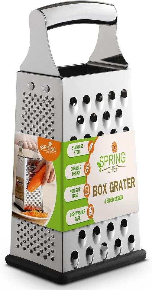 Spring Chef Professional Large Parmesan Cheese Grater Stainless Steel Metal Box