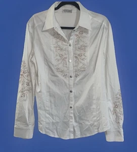 Blusa Top Vintage St John Sport Blanca Bordada Con Botones L - Imagen 1 de 16