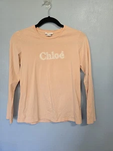 T-shirt Chloe bambina con logo ricamato manica lunga rosa taglia 14 - Foto 1 di 5