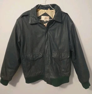 Repertoire Mens Leather Bomber Jacket M Black Aviator Map Lining Vintage... - Picture 1 of 4