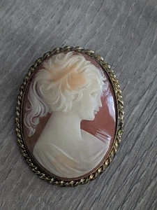 Weibliche KAMEE BROSCHE Gold PL GF Seilrand sehr detailliert antik ausgefallen - Bild 1 von 15