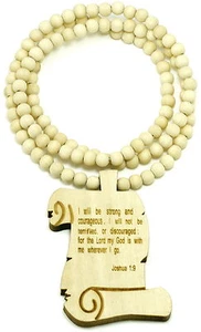 Bible Scroll Necklace New Good Wood Style Pendant And 36 Inch Natural Wood Chain - Picture 1 of 12