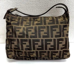 Authentic FENDI Vintage Zucca Hand Bag Pouch Purse Canvas Leather Brown - Picture 1 of 15