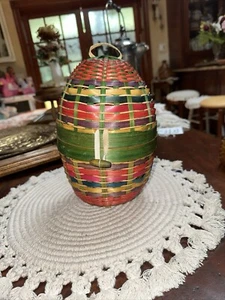 Vintage Woven Pastel Hand Made Painted Spring Easter Egg Bunny Basket w/Lid 11”H - Picture 1 of 9