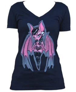 Lowbrow Arte Colgando Alrededor Gótico Murciélago Niña Negro Tatuaje Camiseta Gótica S-M-L-XL-2XL - Imagen 1 de 5