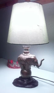 Working Mini 13" High Bronzed Copper Elephant on Ball Lamp - Green Lamp Shade - Picture 1 of 9