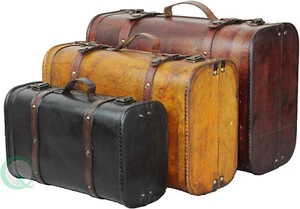Vintage Decorative Suitcases Luggage Set Antique Trunk Storage Chest Box 3 PCS - Picture 1 of 12