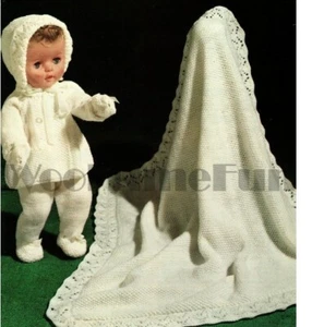 Knitting Pattern 14" - 16" Dolls Pram Set Coat Leggings Bonnet Mittens Shawl - Picture 1 of 1
