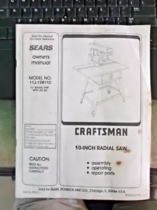 ORIGINAL Instruction Manual Sears Craftsman 10" Radial Arm Saw No.113.198110 - Picture 1 of 8