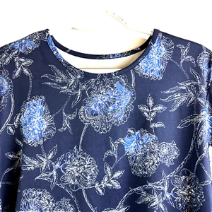 J Jill Womens X-Large Shirt Blue Long Sleeves Stretch XL Casual Floral Tee Fit - Picture 1 of 6