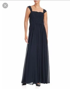 NWTs Vera Wang Womens Chiffon Ruched Cap Sleeve Long Navy Gown Dress Size 4 $368 - Picture 1 of 11