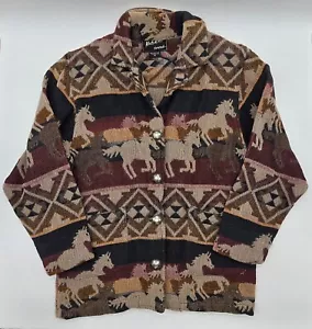 Rare 90s 'Katch Me West' Retro Horse Print Chore Jacket - Vintage Tapestry Sz. S - Picture 1 of 10