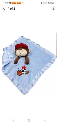 Circo Lovey Manta de Seguridad Felpa Béisbol Deportes Azul Satinado Mono Fútbol Foto 1 de 2