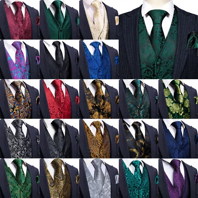 Formal Casual Mens Waistcoat Wedding Paisley Solid Vest Fashion Tops Suit Tuxedo - Image 1 of 4