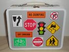 Vintage OHIO ART Metal Lunchbox ROAD TRAFFIC SIGNS STREET SIGN & CARS No Thermos