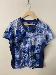 White Cross Marvella Blue Abstract Circle Watercolor Scrub Top Flexible Sides L - Picture 1 of 19