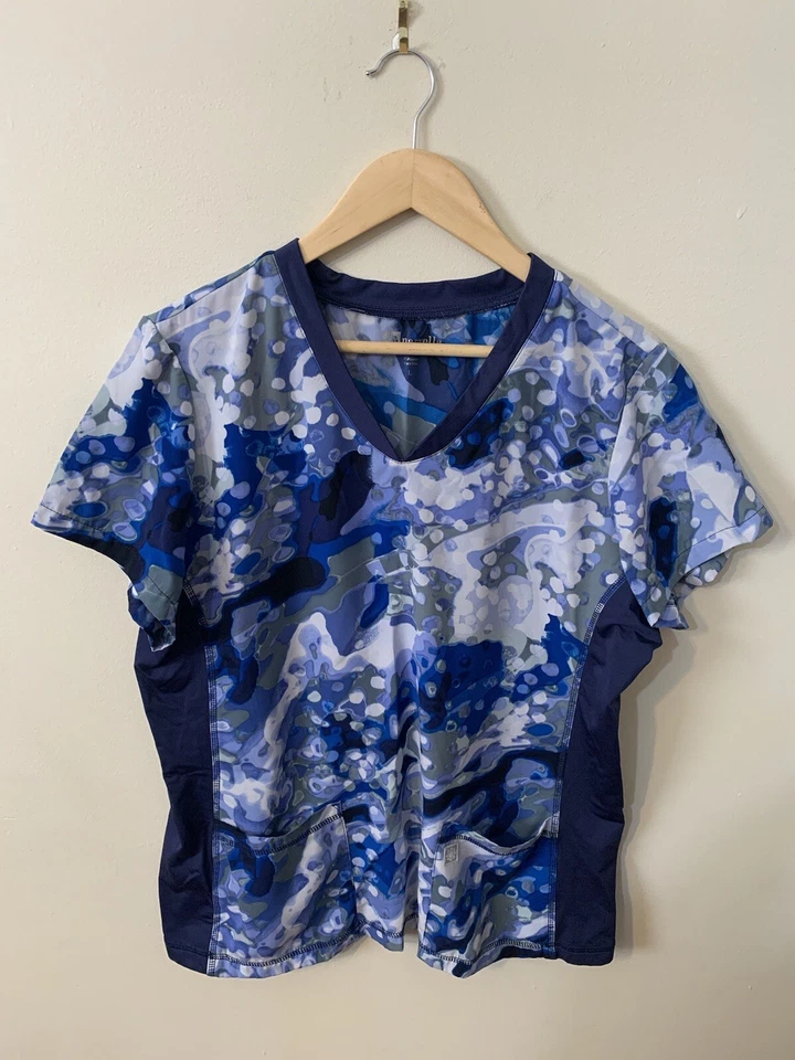 Blusa Médica Acuarela Círculo Abstracto Azul Cruz Blanca Lados Flexibles L Foto 1 de 4