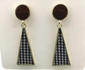 Hahnentritt, dreieckig, vergoldet, zweiteilig, lange Ohrhänger.   uk - Bild 1 von 7