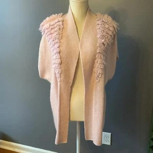 Chic Pink Knit Cardigan with Decorative Textured Shoulders - Picture 1 of 6