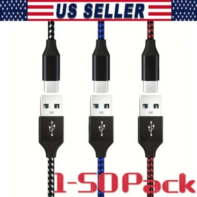 Braided 3/6/10Ft USB to Type-C Cable Fast Charger Charging Data Sync Cord Lot - Image 1 of 4