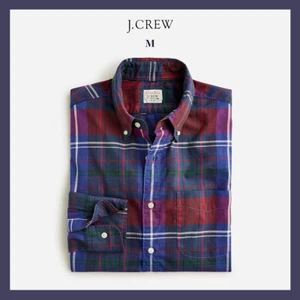 NWT - J CREW Slim Secret Wash Cotton Poplin Long Sleeve Shirt, Plaid Blue Red M - Picture 1 of 6