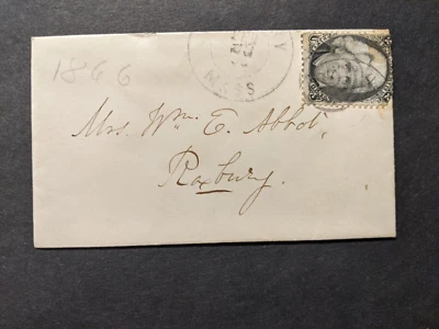#73 "BLACK JACK" 1866 Postal History Cover Roxbury, Mass - Image 1 of 2