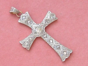ANTIQUE ART DECO .73 ctw DIAMOND 18K PLATINUM 1.5" CROSS PENDANT 1930 - Picture 1 of 11
