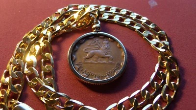 Haile Sellasie "Lion of Judah" Coin Pendant w/24" 18k Gold Filled Mariner Chain
