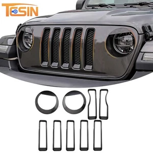 Front Grille Inserts Headlight Cover Trim Kit Fit Jeep Wrangler JL JLU 2018+ ABS - Imagen 1 de 19
