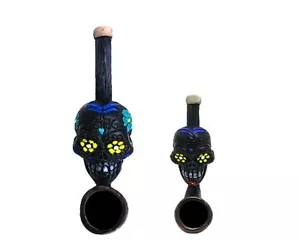 Set mini piccole pipe da fumo tabacco fatto a mano teschio zucchero nero giorno dei morti - Foto 1 di 3