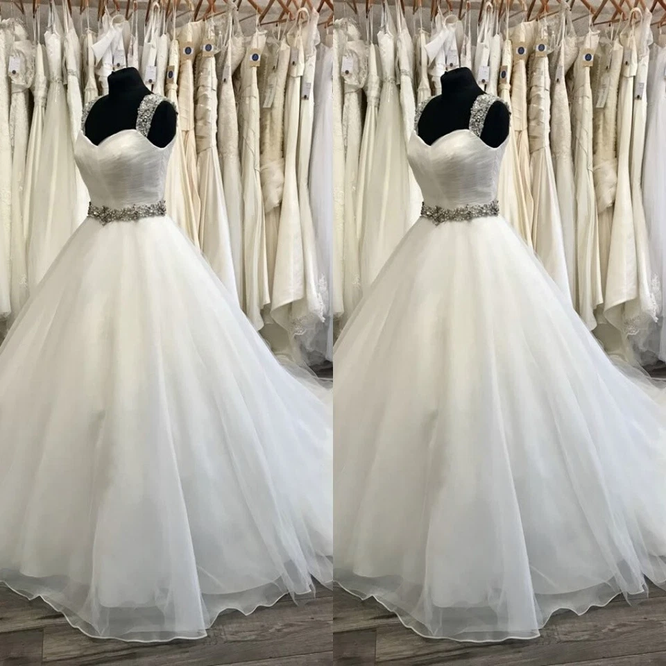 Elegant Wedding Dresses Sleeveless V Neck Beading Tulle Sweep Train Bridal Gowns - Image 1 of 4